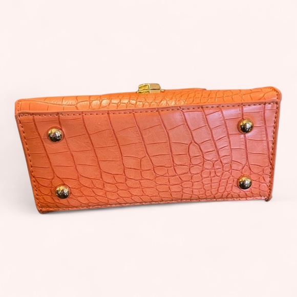 Badgley Mischka Orange Croc-Embossed Vegan Leather Mini Tote w/ Crossbody Strap - Picture 8 of 11